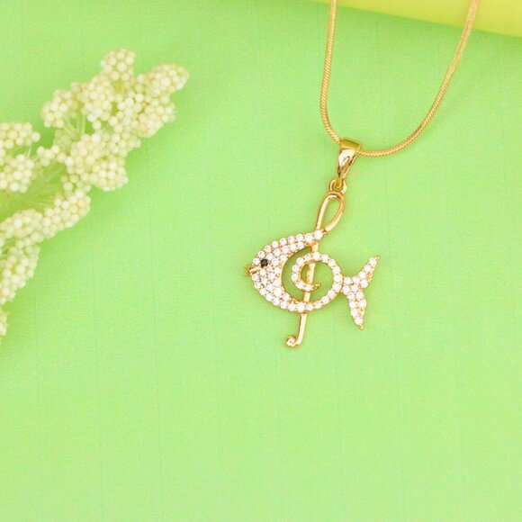 "Rose Gold Fish Pendant with Treble Clef Design and Crystal Accents, XPPT1479 - Picture 12 of 13